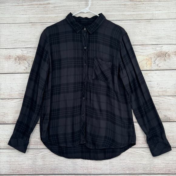 Rails Hunter Button-Down Shirt Windows Medium Shadow Black Plaid Super Soft - Picture 1 of 13
